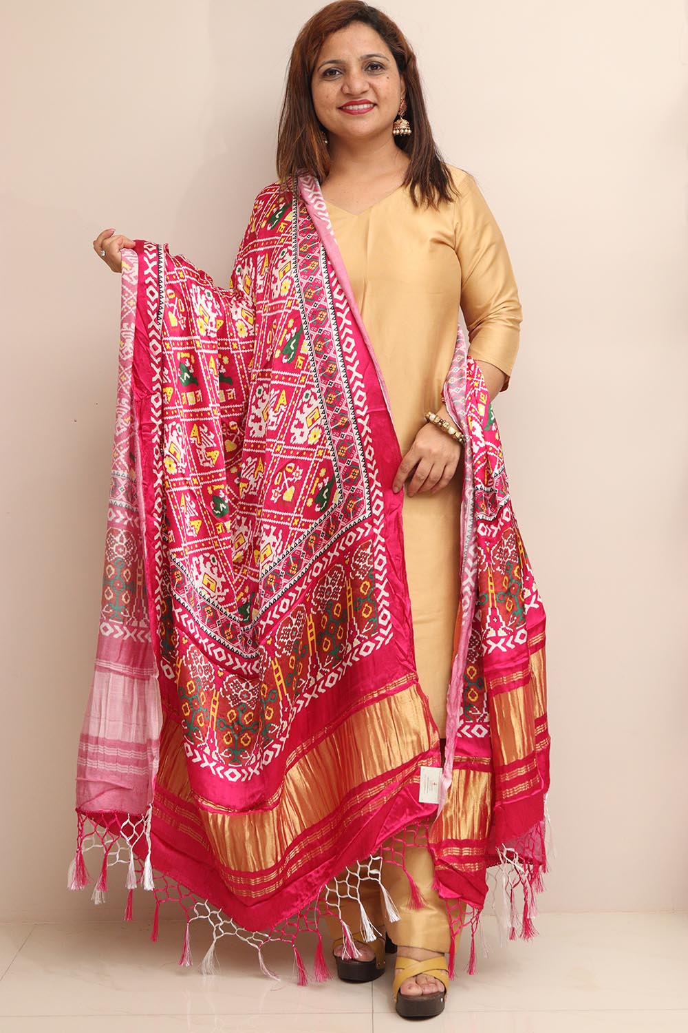 Stunning Pink Digital Printed Patola Design Modal Silk Dupatta - Luxurion World- Crafted Heirlooms