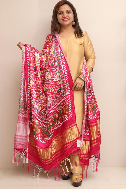 Stunning Pink Digital Printed Patola Design Modal Silk Dupatta - Luxurion World