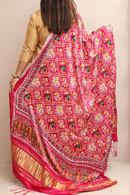 Stunning Pink Digital Printed Patola Design Modal Silk Dupatta - Luxurion World