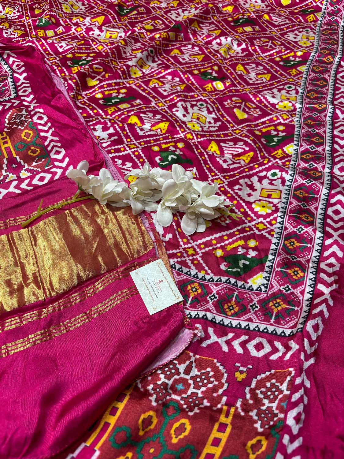 Stunning Pink Digital Printed Patola Design Modal Silk Dupatta - Luxurion World- Crafted Heirlooms
