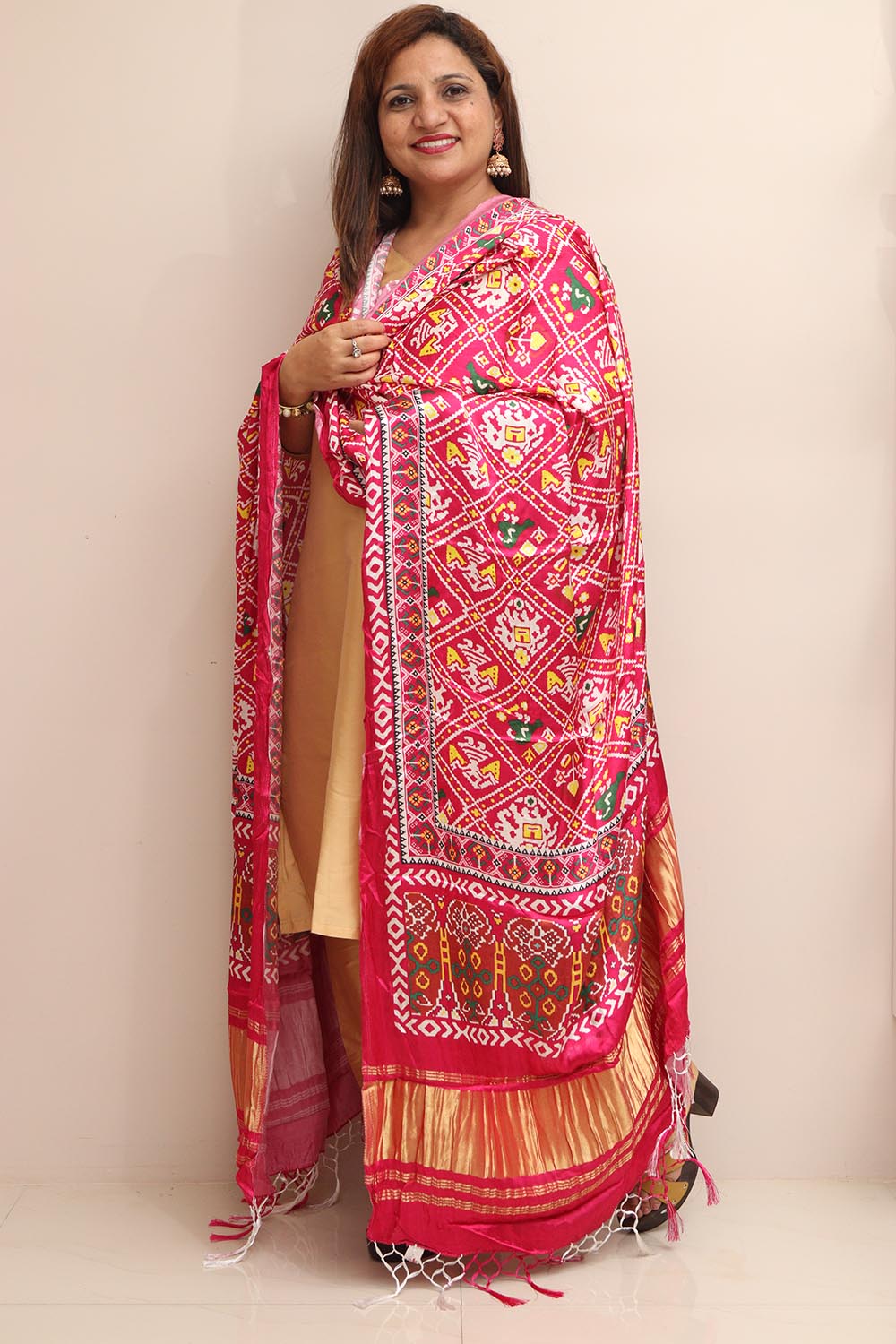 Stunning Pink Digital Printed Patola Design Modal Silk Dupatta - Luxurion World