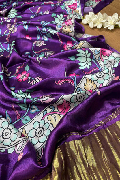 Purple Digital Printed Flower Design Modal Silk Dupatta - Luxurion World