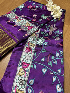 Purple Digital Printed Flower Design Modal Silk Dupatta - Luxurion World- Crafted Heirlooms