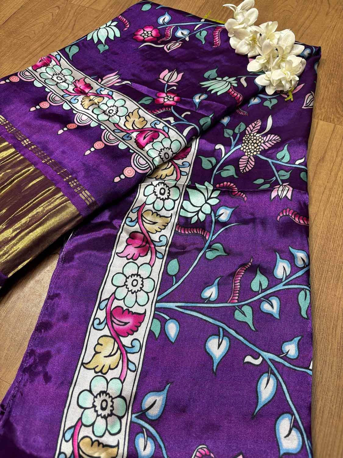 Purple Digital Printed Flower Design Modal Silk Dupatta - Luxurion World