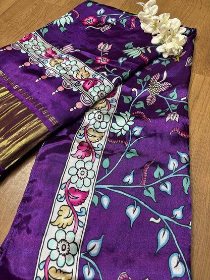 Purple Digital Printed Flower Design Modal Silk Dupatta - Luxurion World