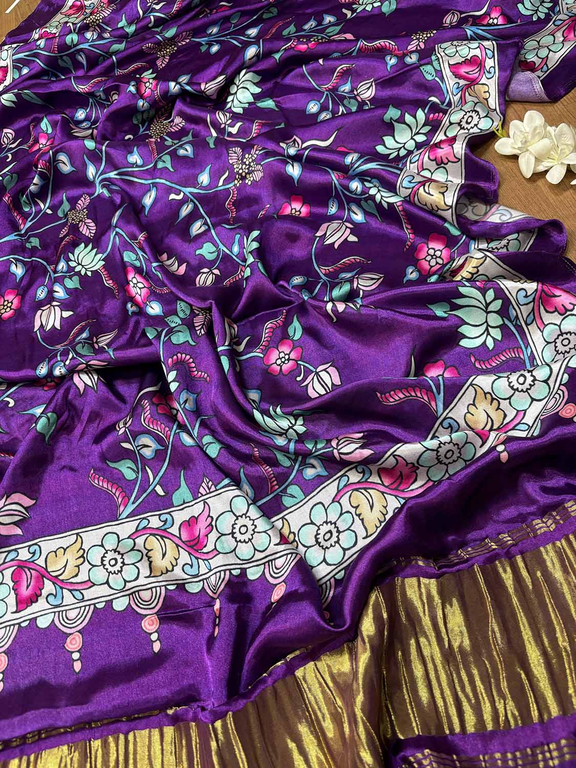 Purple Digital Printed Flower Design Modal Silk Dupatta - Luxurion World