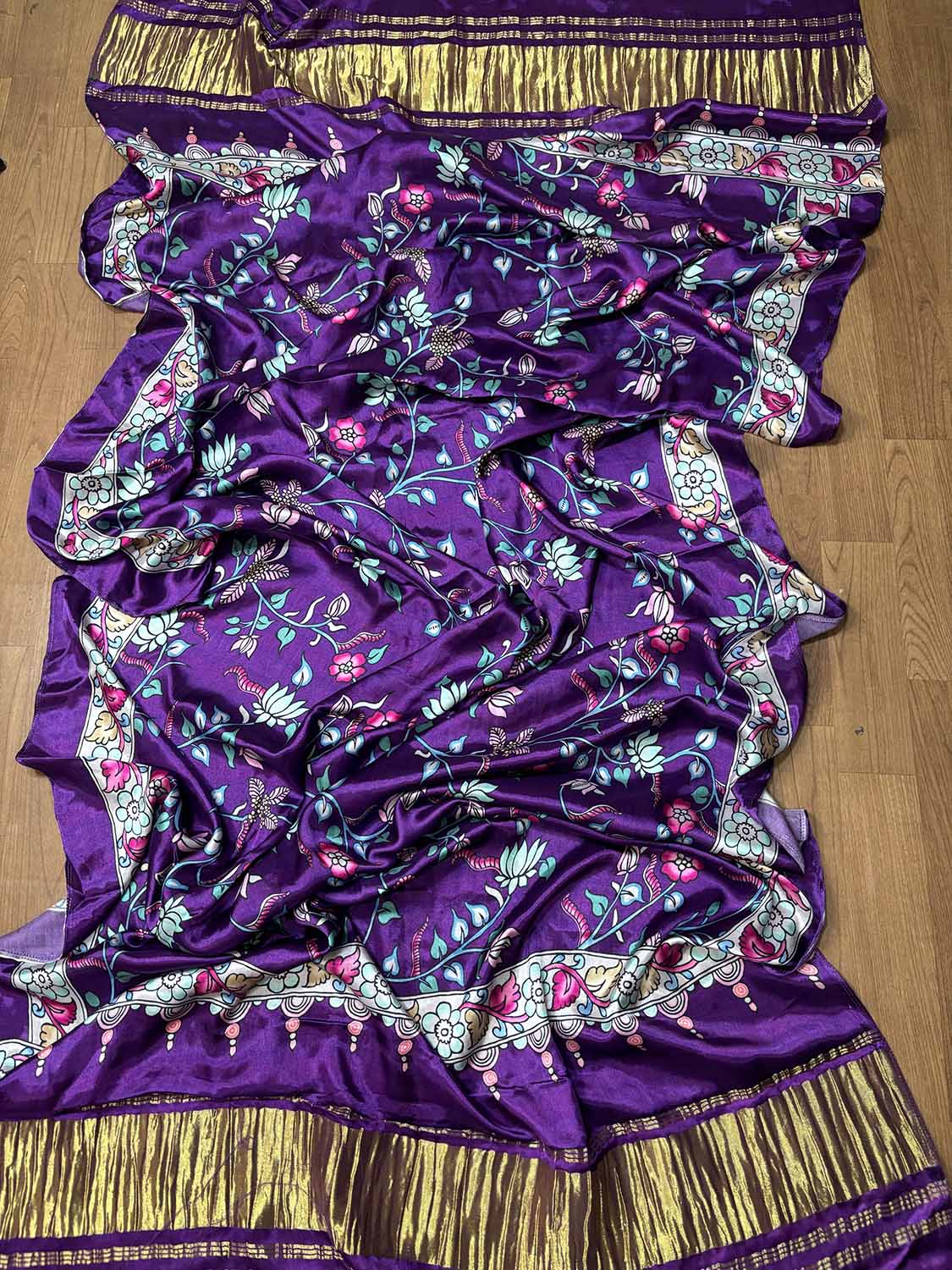 Purple Digital Printed Flower Design Modal Silk Dupatta - Luxurion World