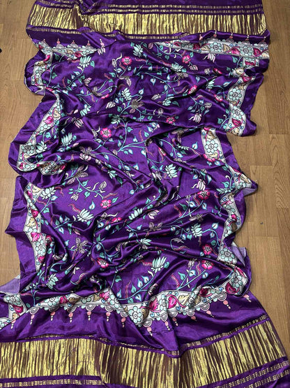 Purple Digital Printed Flower Design Modal Silk Dupatta - Luxurion World