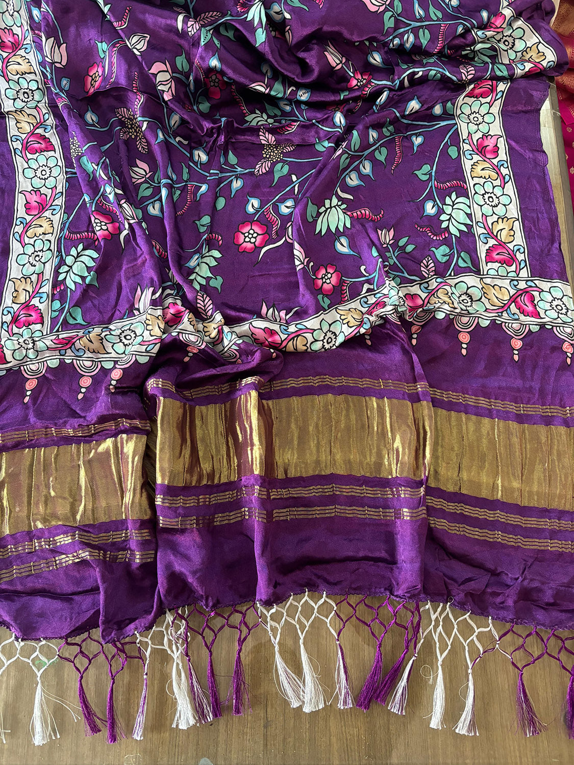 Purple Digital Printed Flower Design Modal Silk Dupatta - Luxurion World