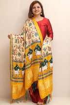 Yellow Digital Printed Floral And Pichwai Design Modal Silk Dupatta - Luxurion World- Crafted Heirlooms