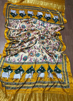 Yellow Digital Printed Floral And Pichwai Design Modal Silk Dupatta - Luxurion World- Crafted Heirlooms