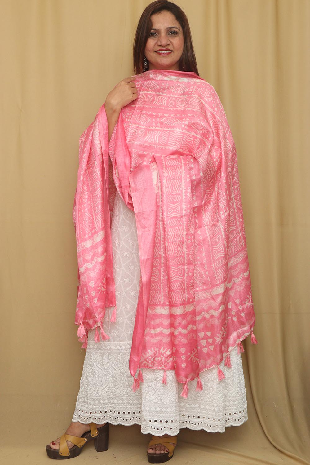 Stylish Pink Digital Printed Art Silk Geometric Design Dupatta - Luxurion World