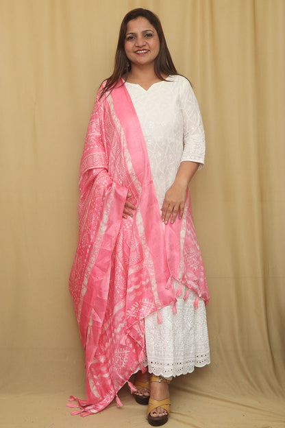 Stylish Pink Digital Printed Art Silk Geometric Design Dupatta - Luxurion World