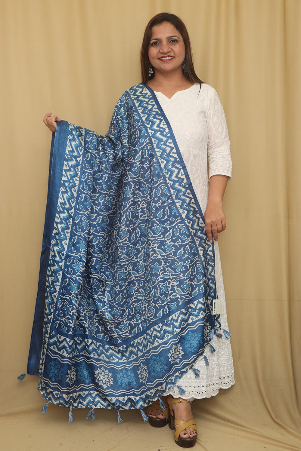 Blue Digital Printed Art Silk Floral Design Dupatta - Luxurion World