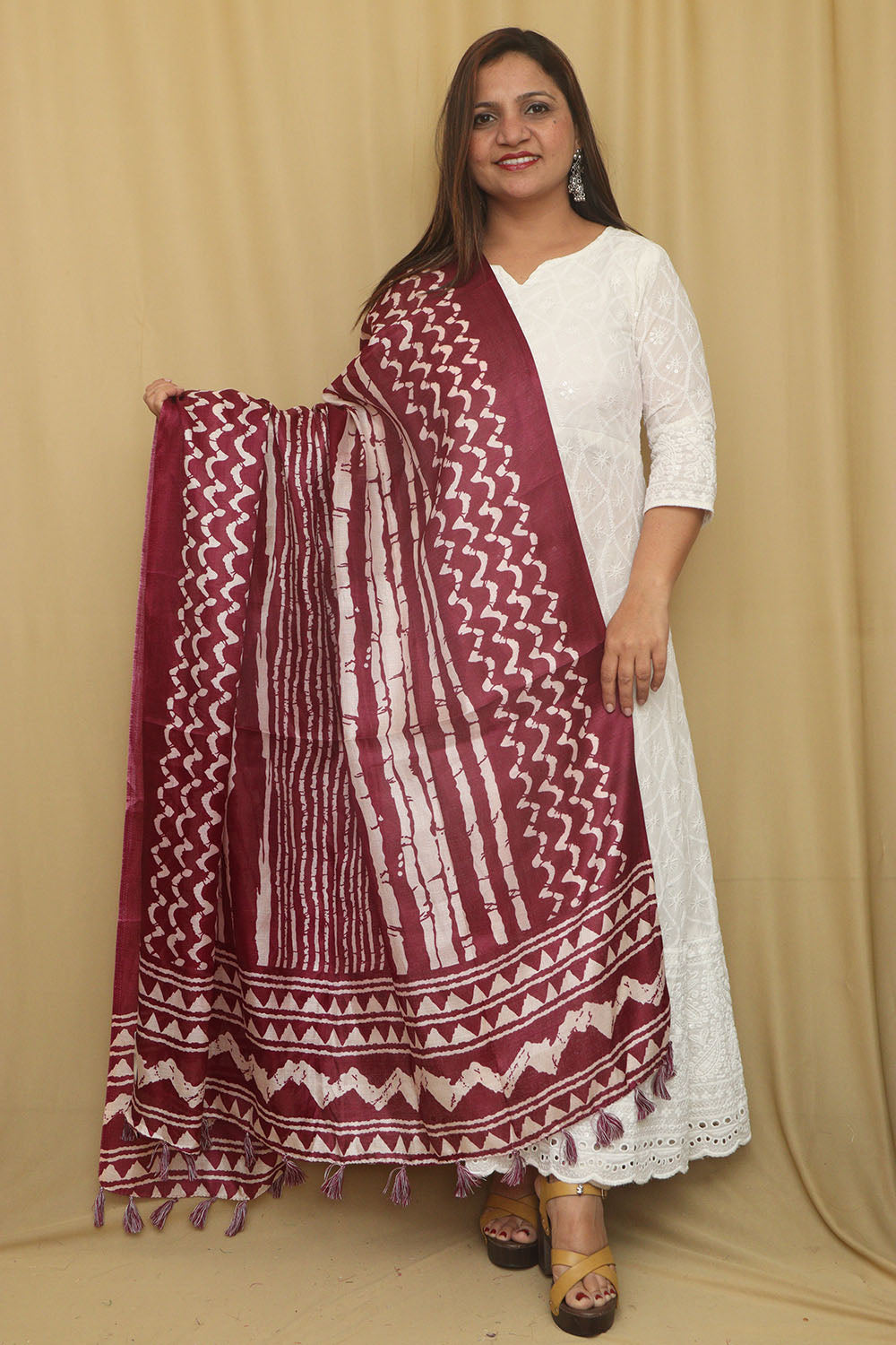 Maroon Digital Printed Art Silk Stripe Design Dupatta - Luxurion World
