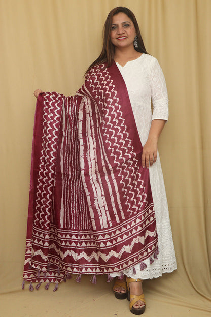 Maroon Digital Printed Art Silk Stripe Design Dupatta - Luxurion World