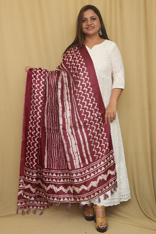Maroon Digital Printed Art Silk Stripe Design Dupatta - Luxurion World