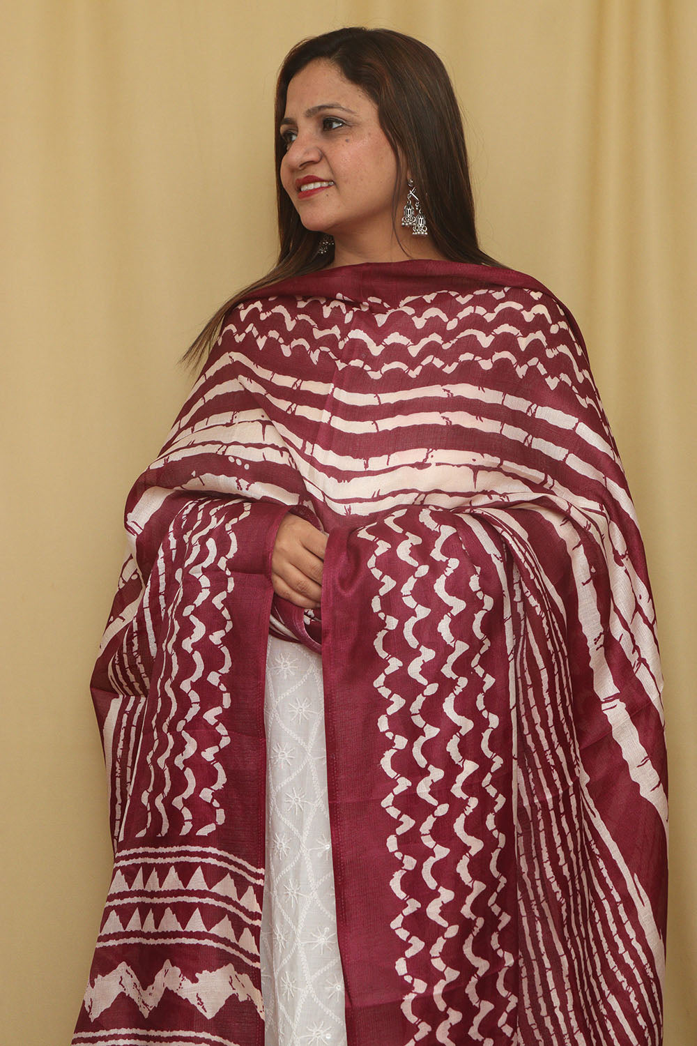 Maroon Digital Printed Art Silk Stripe Design Dupatta - Luxurion World