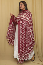 Maroon Digital Printed Art Silk Stripe Design Dupatta - Luxurion World