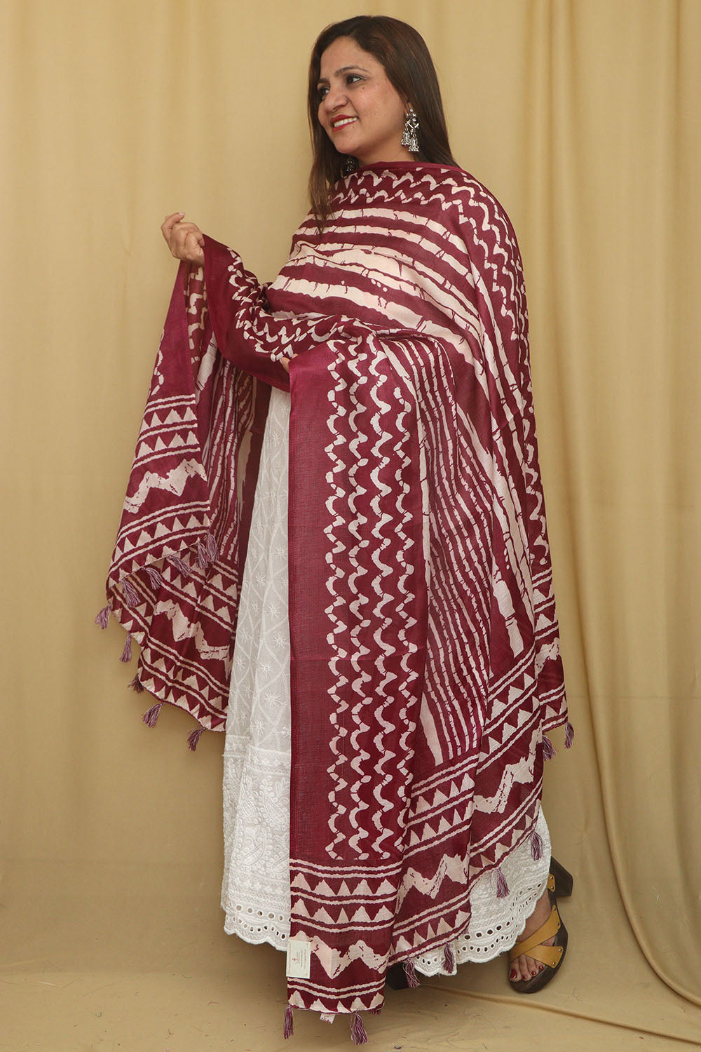 Maroon Digital Printed Art Silk Stripe Design Dupatta - Luxurion World