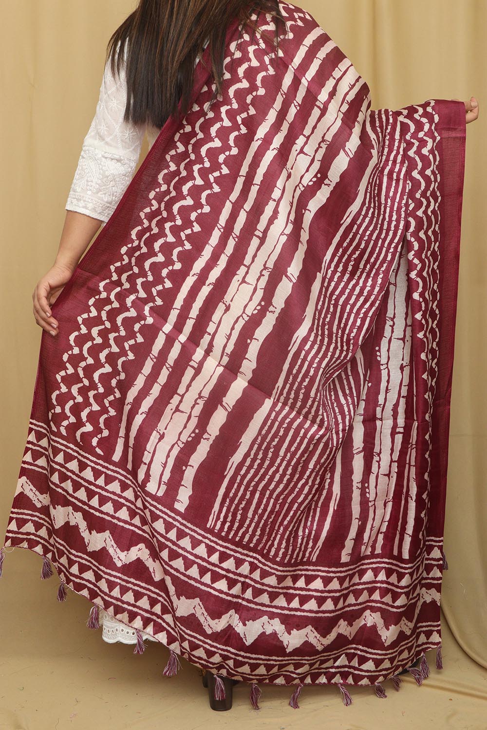 Maroon Digital Printed Art Silk Stripe Design Dupatta - Luxurion World