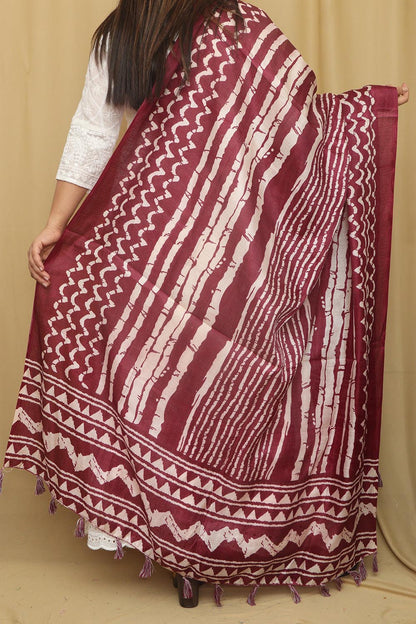 Maroon Digital Printed Art Silk Stripe Design Dupatta - Luxurion World