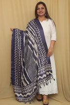 Blue Digital Printed Art Silk Stripe Design Dupatta - Luxurion World