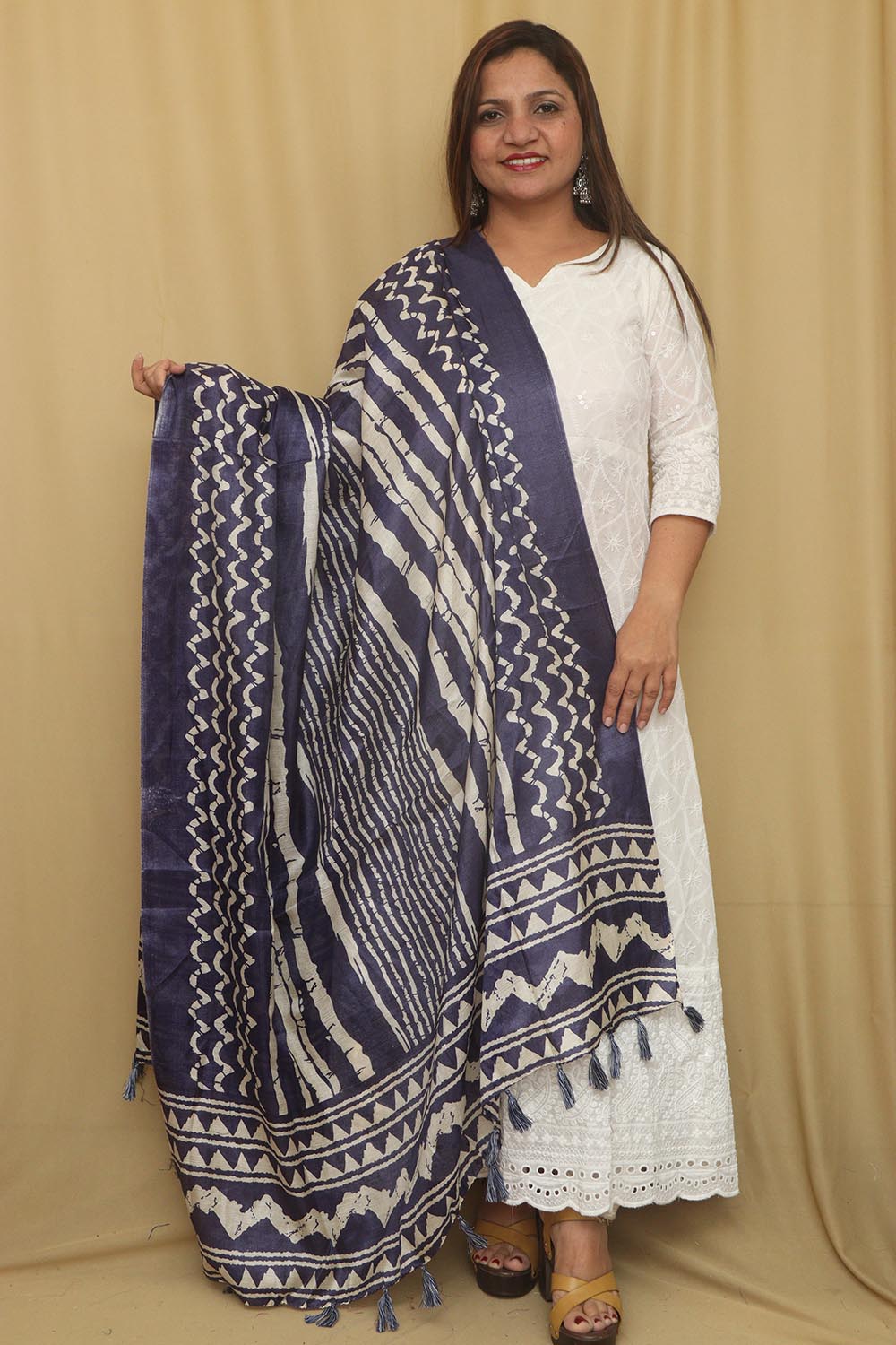 Blue Digital Printed Art Silk Stripe Design Dupatta - Luxurion World