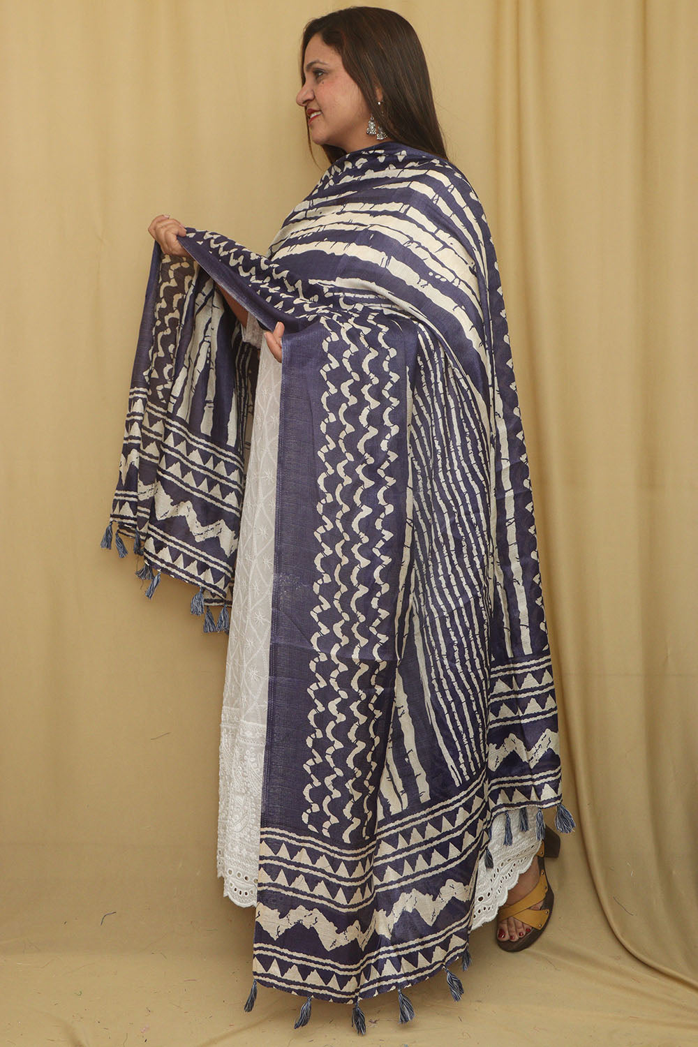 Blue Digital Printed Art Silk Stripe Design Dupatta - Luxurion World