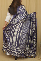 Blue Digital Printed Art Silk Stripe Design Dupatta - Luxurion World