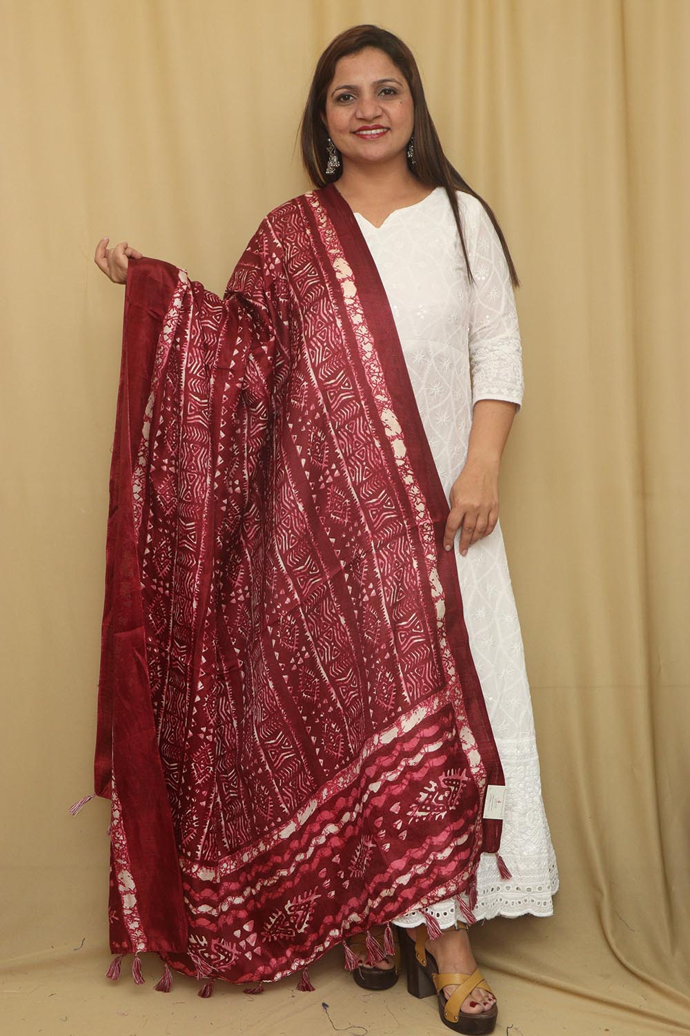 Maroon Digital Printed Art Silk Geometric Design Dupatta - Luxurion World