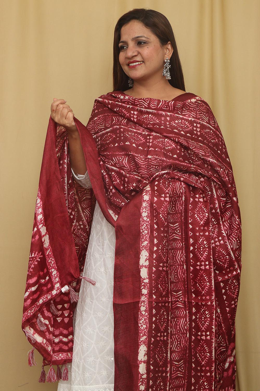 Maroon Digital Printed Art Silk Geometric Design Dupatta - Luxurion World