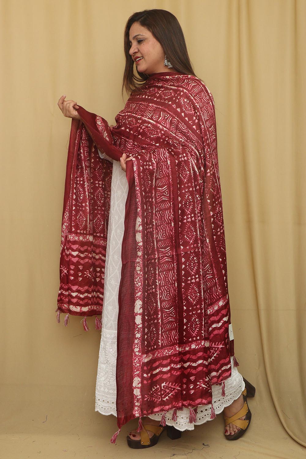 Maroon Digital Printed Art Silk Geometric Design Dupatta - Luxurion World