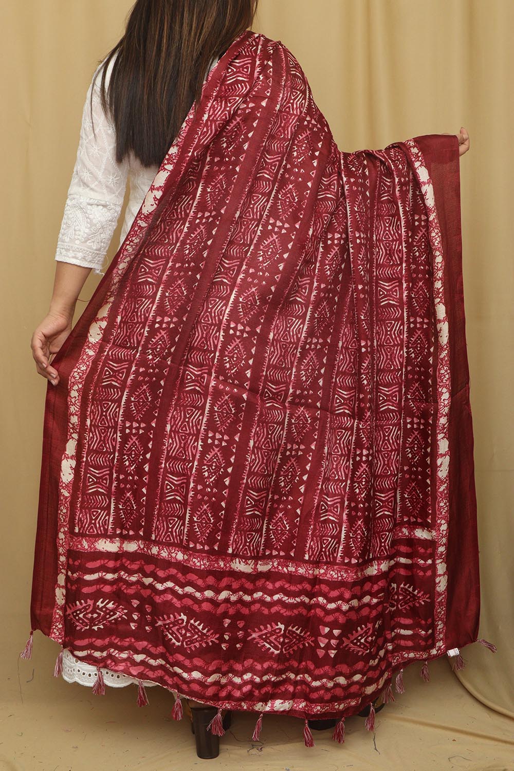 Maroon Digital Printed Art Silk Geometric Design Dupatta - Luxurion World