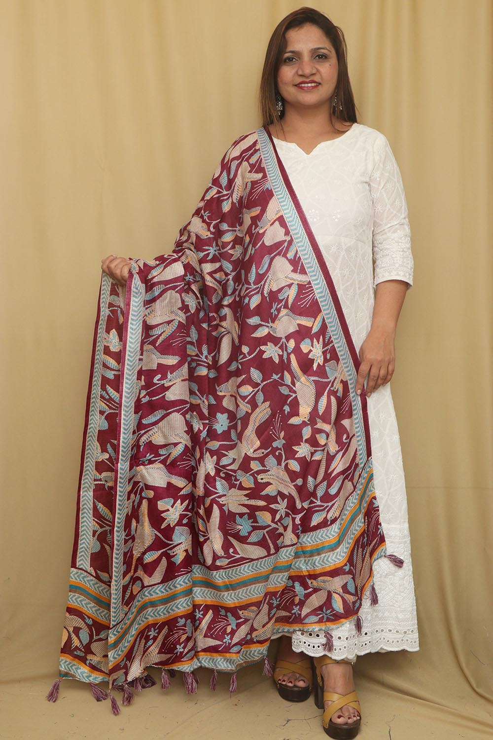 Stunning Purple Digital Printed Art Silk Kantha Printed Design Dupatta - Luxurion World