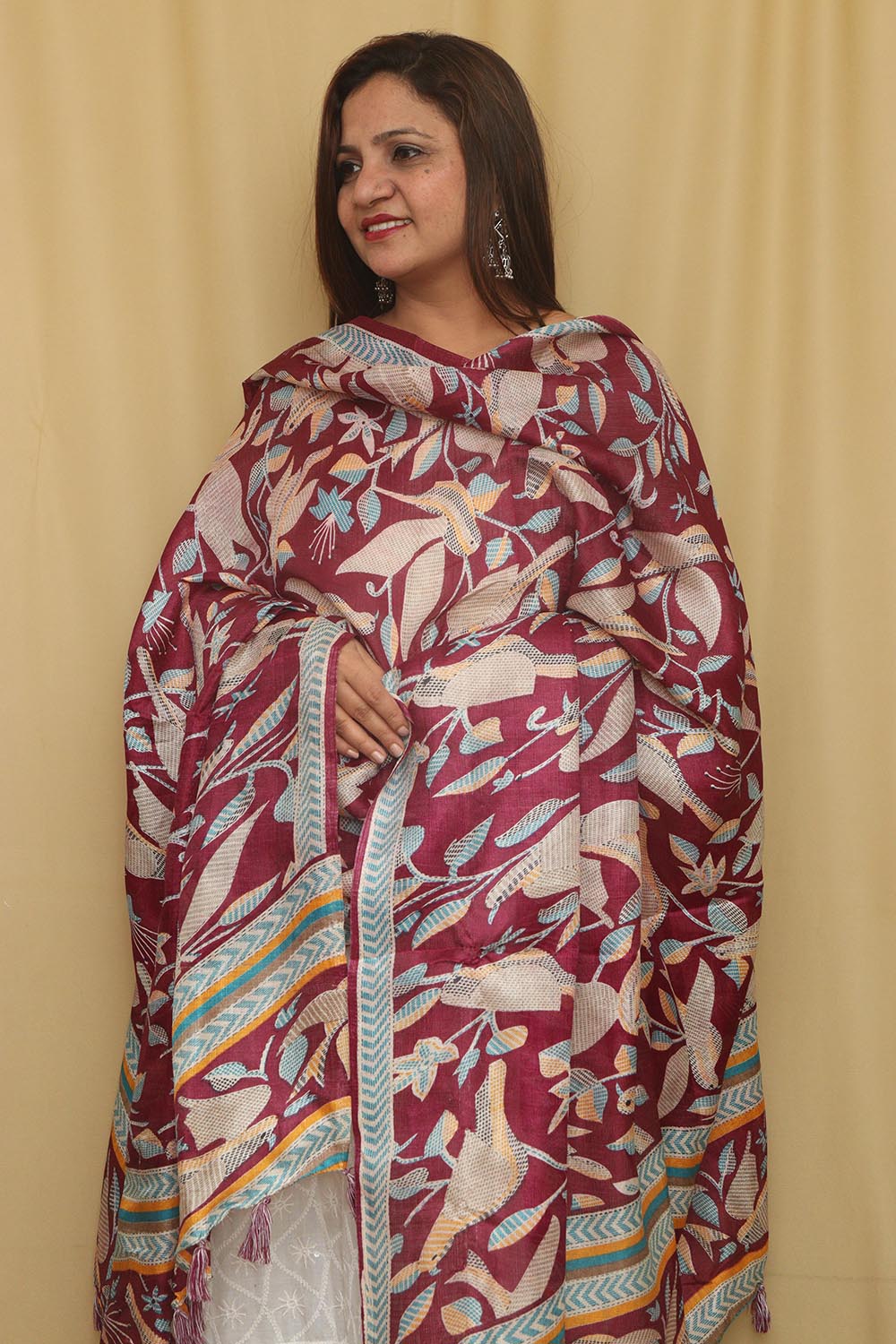 Stunning Purple Digital Printed Art Silk Kantha Printed Design Dupatta - Luxurion World