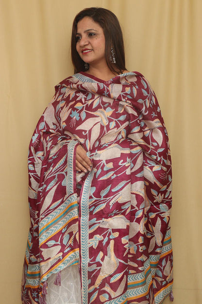 Stunning Purple Digital Printed Art Silk Kantha Printed Design Dupatta - Luxurion World