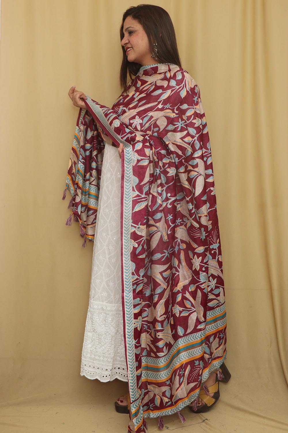 Stunning Purple Digital Printed Art Silk Kantha Printed Design Dupatta - Luxurion World