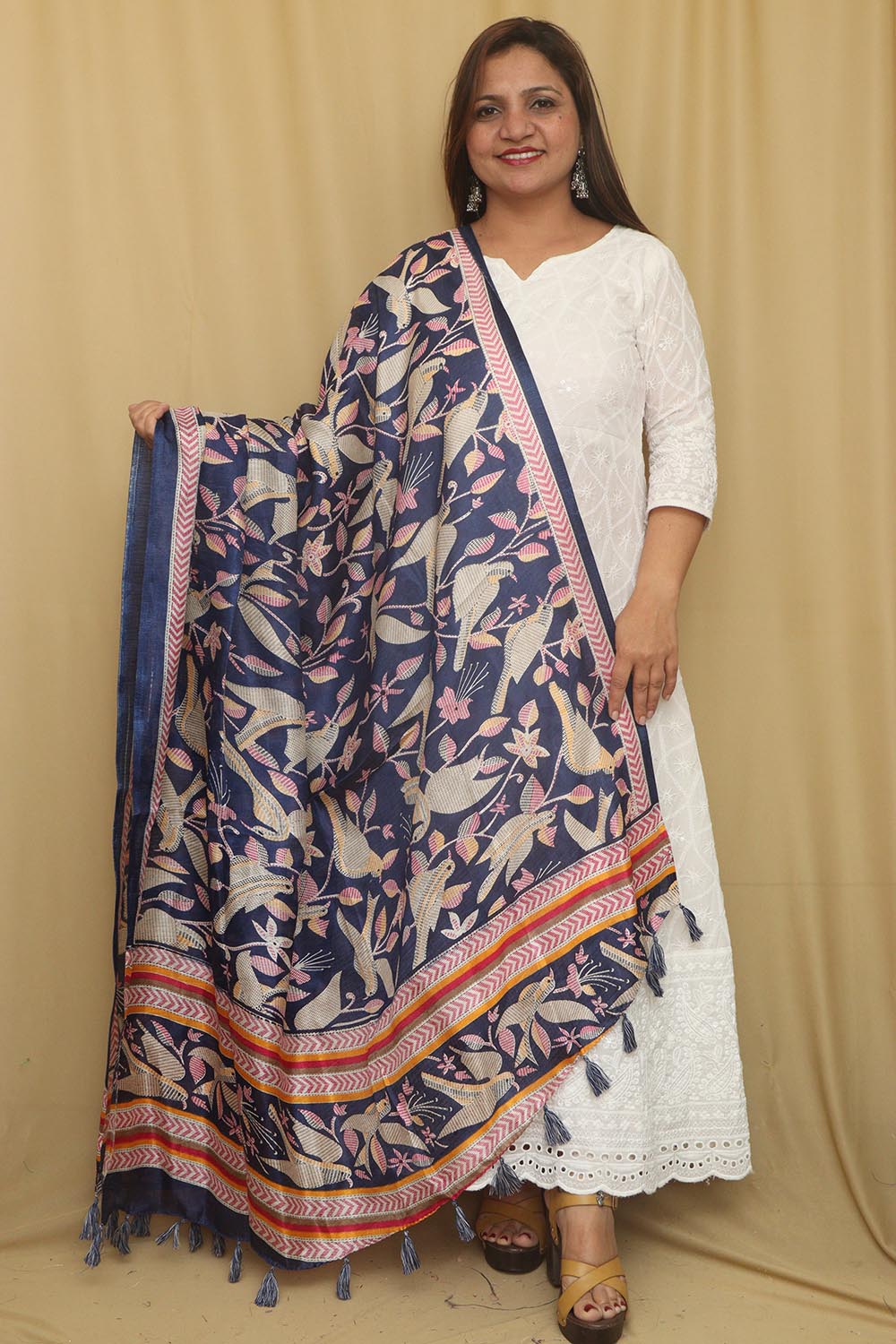 Blue Digital Printed Art Silk Kantha Printed Design Dupatta - Luxurion World