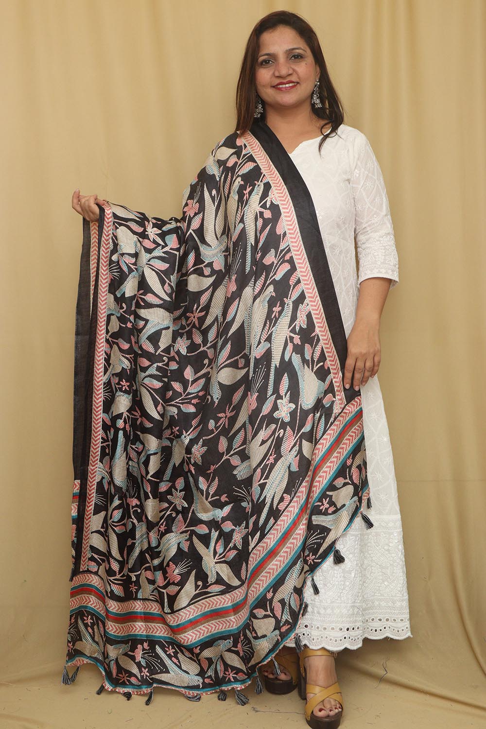 Black Digital Printed Art Silk Kantha Printed Design Dupatta - Luxurion World