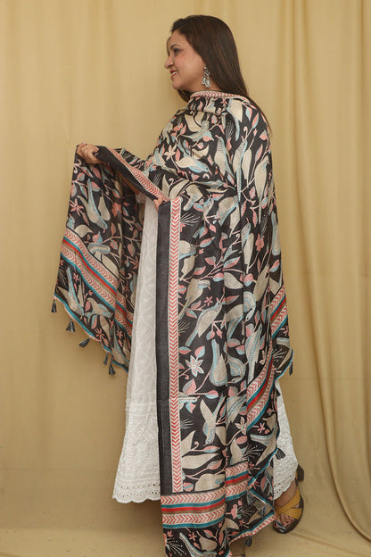 Black Digital Printed Art Silk Kantha Printed Design Dupatta - Luxurion World