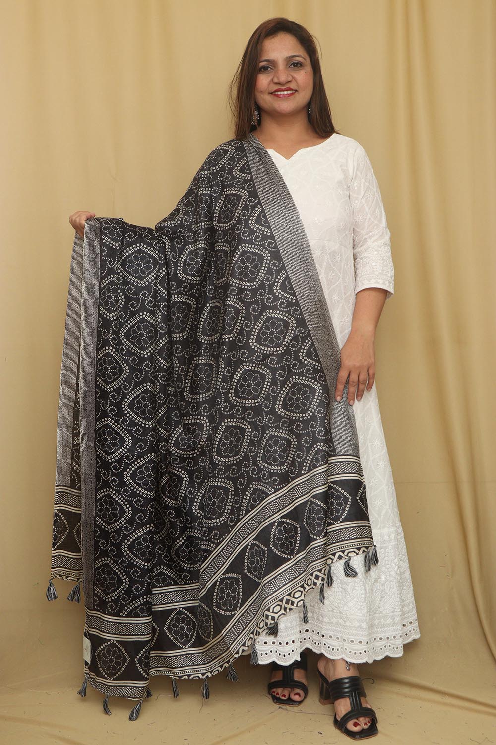 Stunning Black Digital Printed Art Silk Bandhani Design Dupatta - Luxurion World