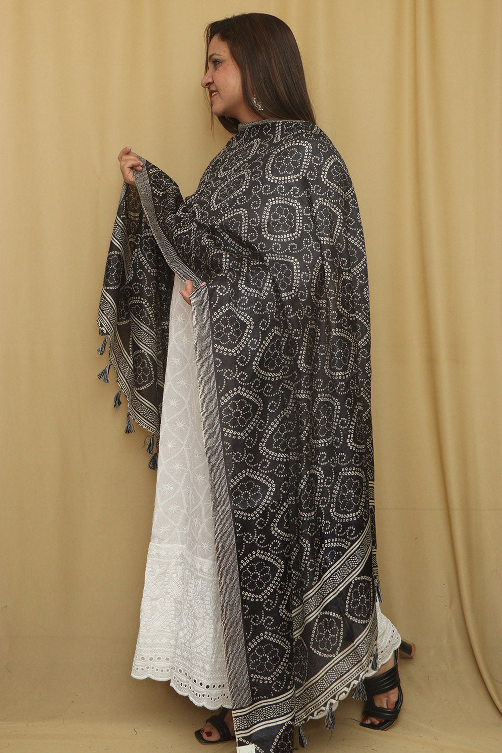 Stunning Black Digital Printed Art Silk Bandhani Design Dupatta - Luxurion World