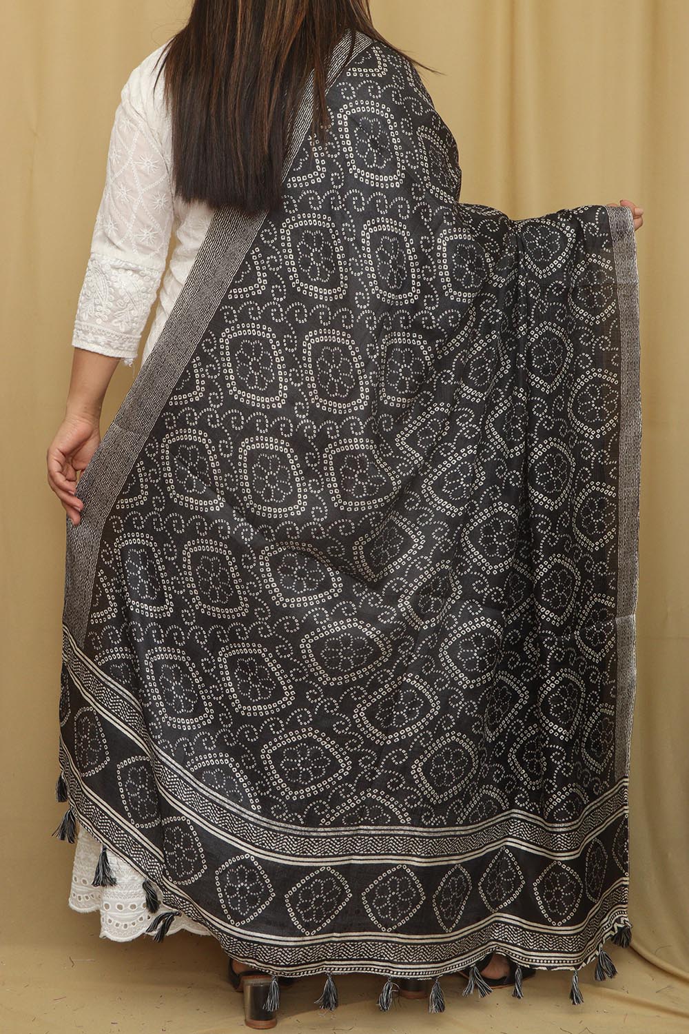 Stunning Black Digital Printed Art Silk Bandhani Design Dupatta - Luxurion World