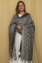 Stylish Black Digital Printed Art Silk Zig Zag Design Dupatta - Luxurion World