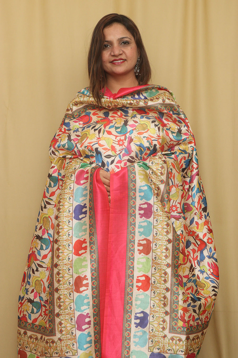 Multicolor Digital Printed Art Silk Bird And Flower Design Dupatta - Luxurion World