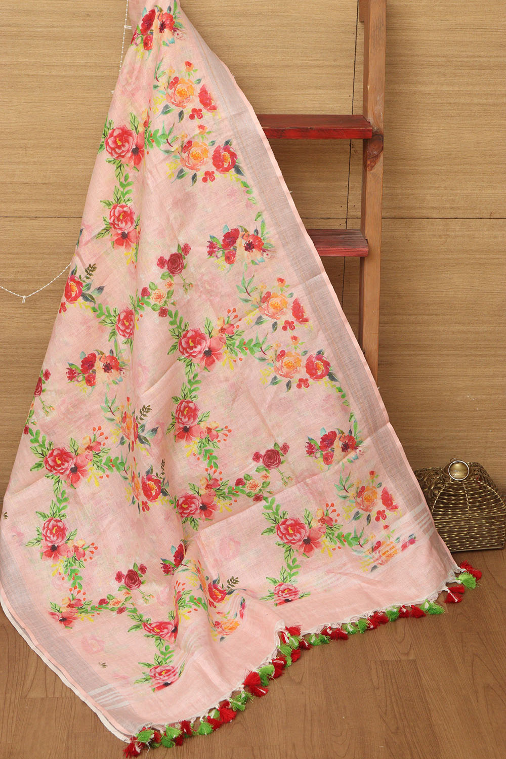 Pink Digital Printed Linen Floral Design Dupatta - Luxurion World