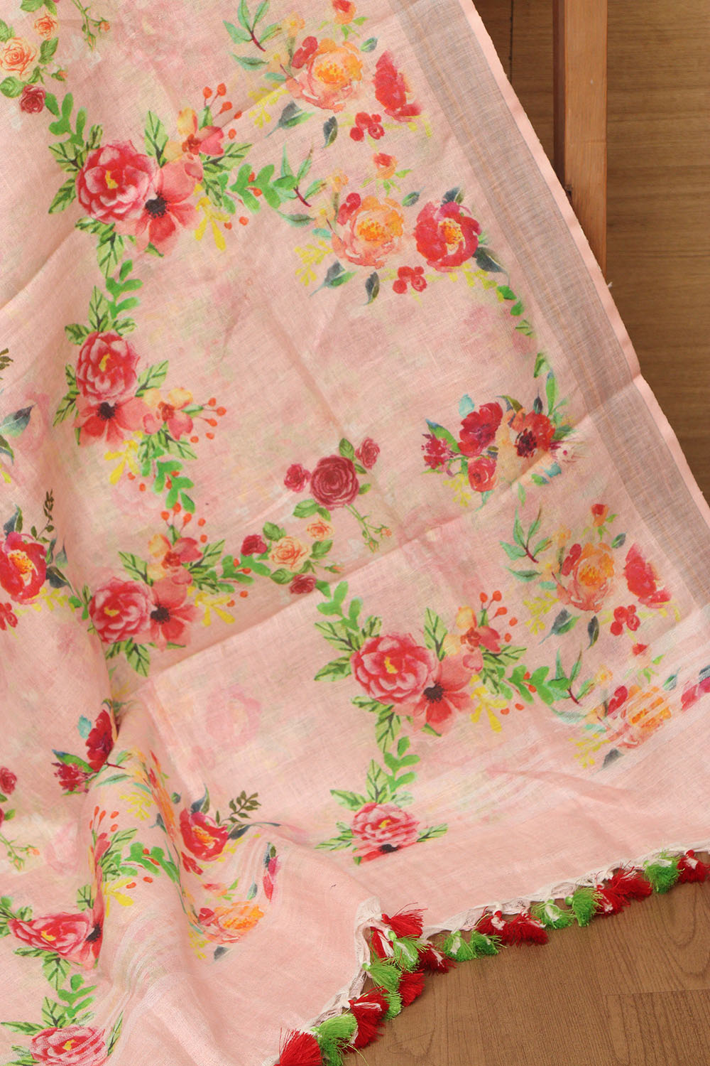 Pink Digital Printed Linen Floral Design Dupatta - Luxurion World