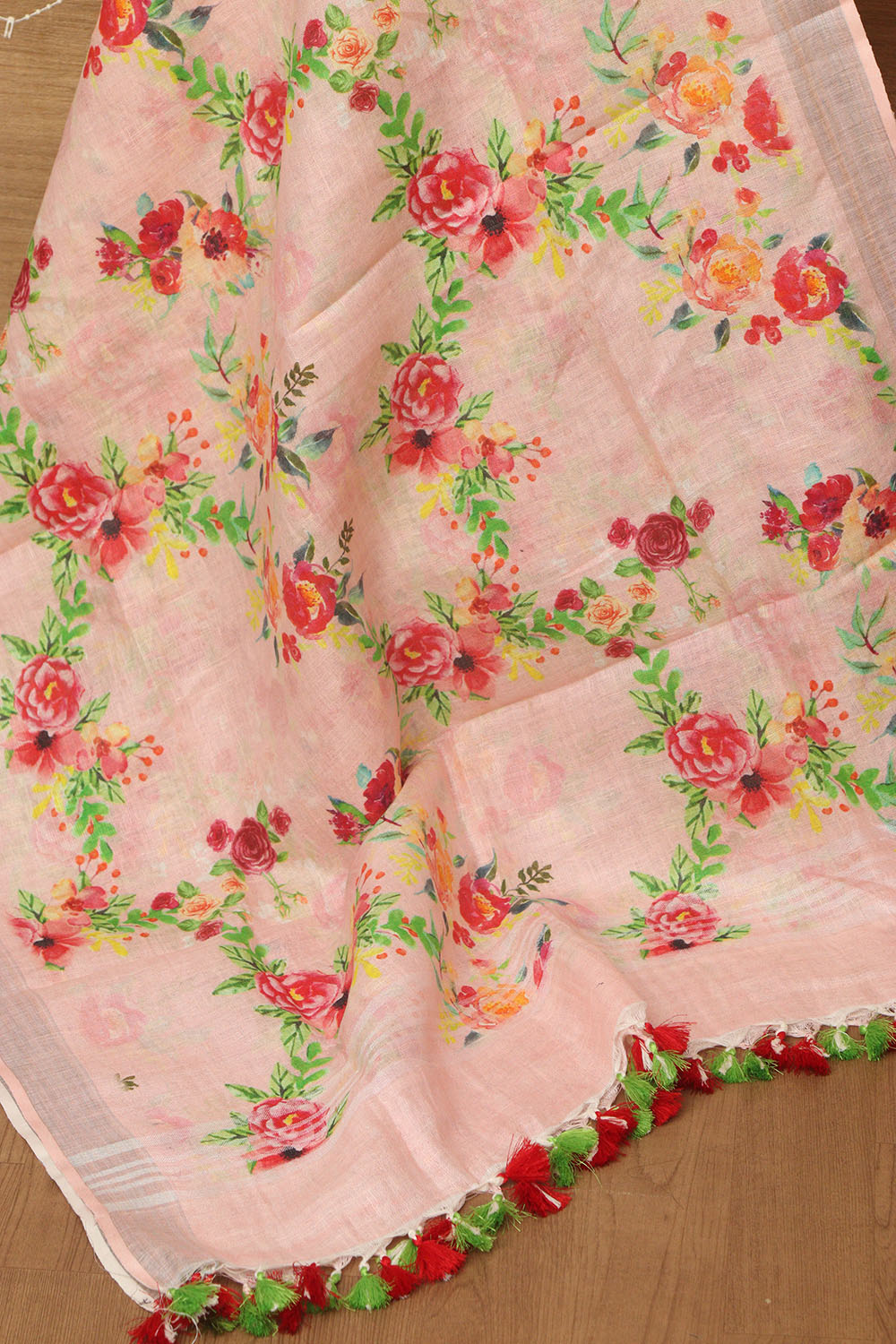 Pink Digital Printed Linen Floral Design Dupatta - Luxurion World