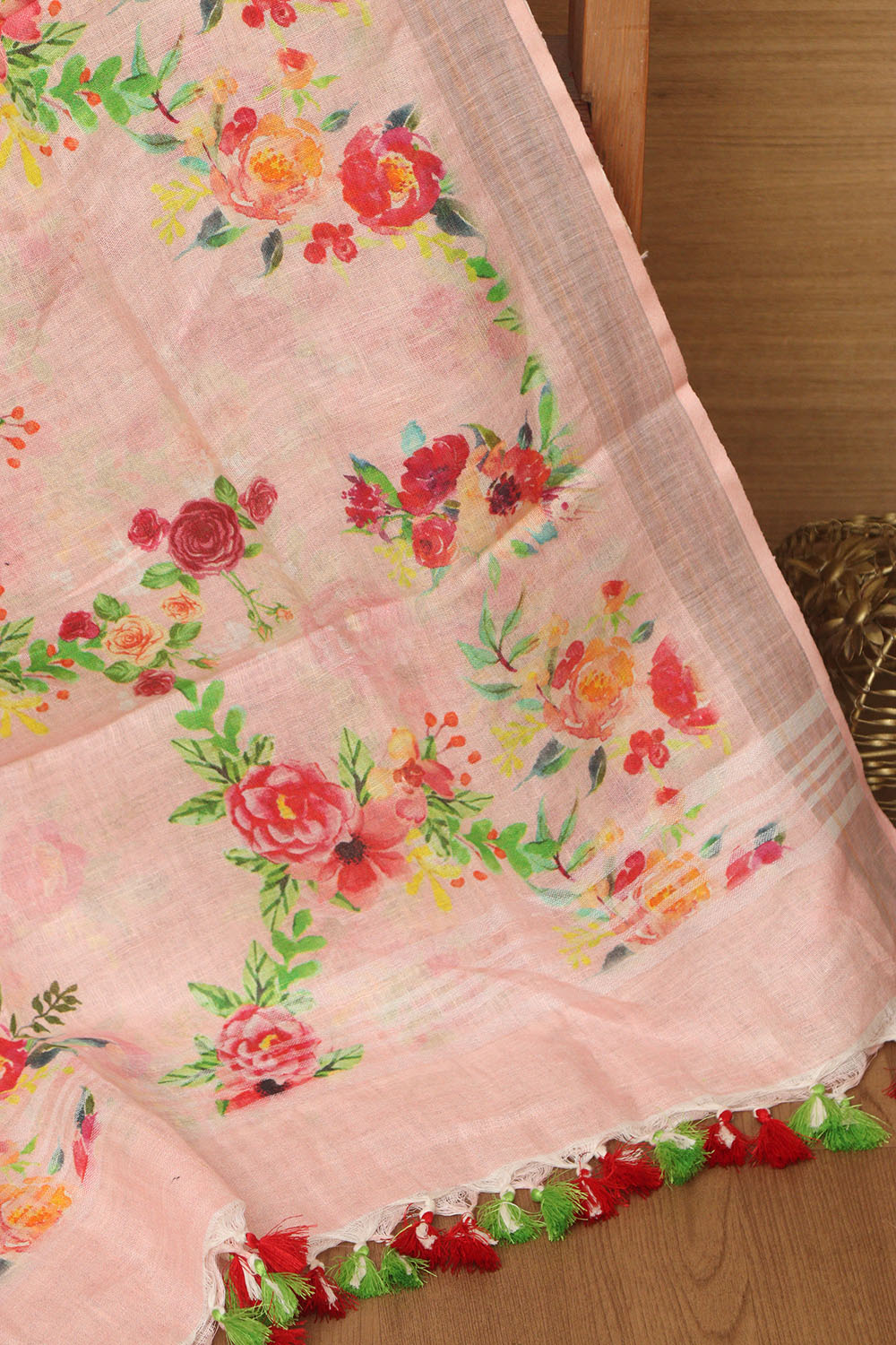 Pink Digital Printed Linen Floral Design Dupatta - Luxurion World
